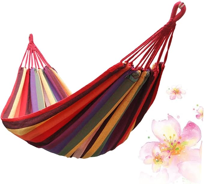 Mipcase Striped Canvas Swing Hammock Portable Hanging Chair for Outdoor Camping and Garden Use, 190x85cm European Rainbow Color, Lightweight Travel Patio Hammock