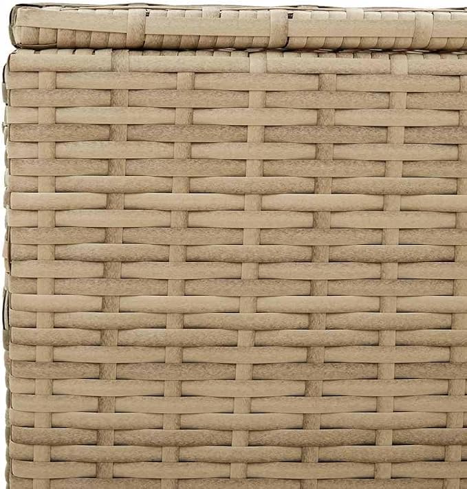 Garden Storage Box 123.9 Gal Poly Rattan Mix Beige with Waterproof Bag and Gas Spring for Patio Cushions Pillows Blankets