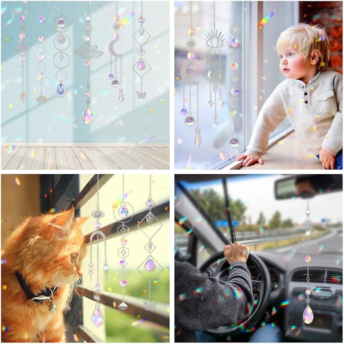Sun Catchers, 10 Pcs Crystal Suncatcher Prism Hanging Kit for Indoor Window | Rainbow Maker Crystals Balls Pendants Ornaments for Home Outdoor Garden Backyard Patio Car Mirror Christmas Tree Decor