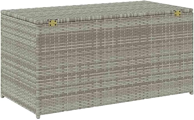 Gray Poly Rattan Patio Storage Box 39.4"x19.7"x19.7" Deck Box with Gas Lift, Cushion Chest for Outdoor Furniture, Weather-Resistant Container for Garden, Porch, Poolside