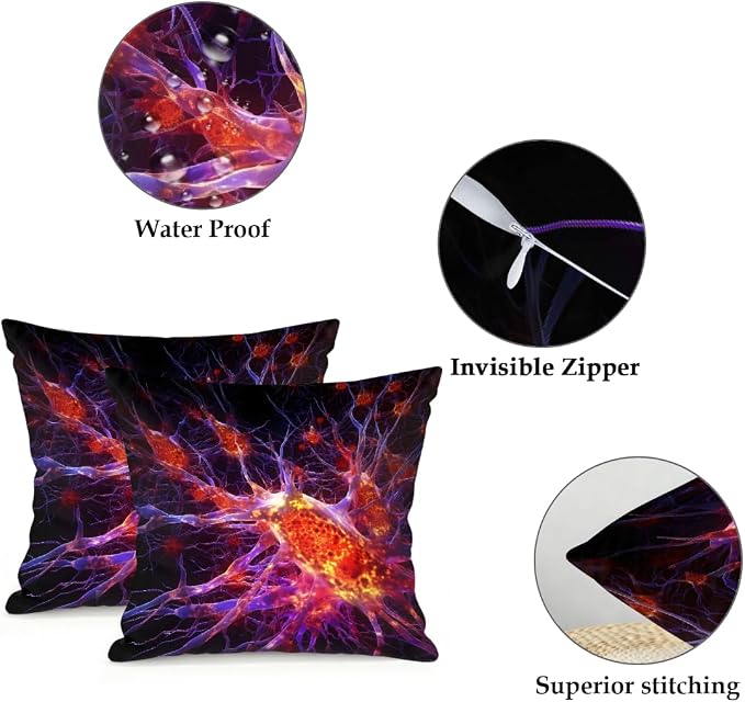 18x18 Inch Outdoor Pillow Covers Set of 2 Waterproof Throw Pillow Covers Decorative Couch Cushion Covers Magic Cells Square Pillowcases Protectors for Patio Garden Sofa