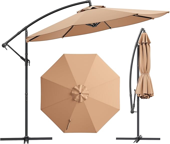 10FT Patio Umbrella, 360° Rotation Offset Cantilever Umbrella with Crank Tilt Fabric Canopy, UV & Water Resistant Outdoor Shade Hanging Umbrellas for Pool Deck Backyard Garden