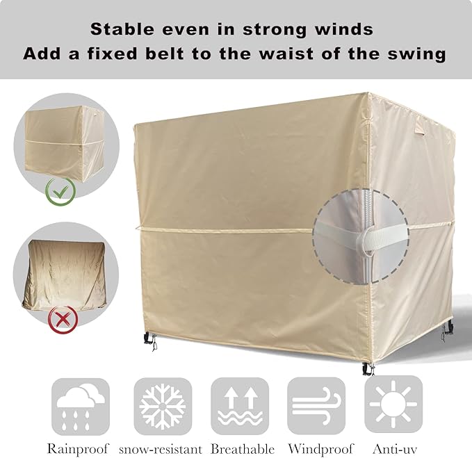 Ourdoor Swing Cove,3 Triple Seater Hammock Cover Garden Swing Cover Garden Hammock Glider Chair Cover Outdoor Swing Cover UV Resistant Swing Canopy Cover (80 * 59 * 72 inch) Beige