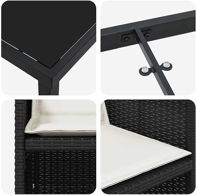 Afuera Living 5 Piece Poly Rattan Patio Dining Set, Black, UV-Resistant Outdoor Cushions, Tempered Glass Tabletop, Powder-Coated Steel Frame, Foldable Chairs for Garden, Patio, or Outdoor Dining