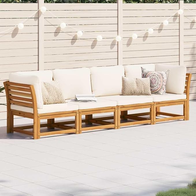 vidaXL Patio Lounge Set with Cushions 4 Piece, Outdoor Conversation Set, Sectional Sofa for Garden Backyard, Outdoor Sofa Set, Solid Wood Acacia