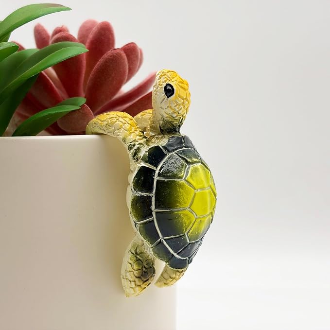 Cute Climbing Green Sea Turtle Flower Pot Hugger Figurines, Small Resin Hanging Tortoise Statue Planter Pot Decoration for Home Garden Fence Balcony Patio Lawn Yard Ornaments