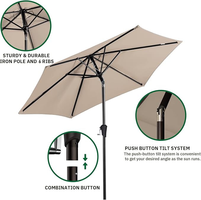 MEWAY 7.5ft Patio Umbrella Outdoor Umbrellas for Patio, Market Table Umbrella with Crank for Deck, Garden, Pool and Backyard, Beige