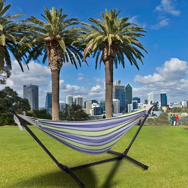 Double Hammock with Steel Stand for Outside,Portable Space Saving Heavy-Duty Steel Frame Hammock w/Portable Carrying Bag for Indoor Outdoor Patio Yard Camping,Easy Assembly,600 lbs Capacity (Green)