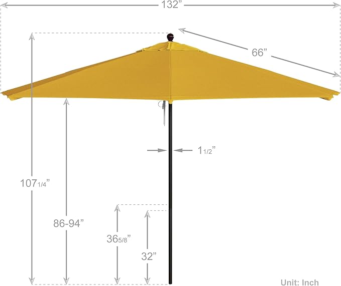 California Umbrella 11Ft Commercial Grade Market Umbrella, Pulley Lift, Aluminum/Fiberglass, 2mm pole wall, Bronze Frame, Solution Dyed Lemon Fabric