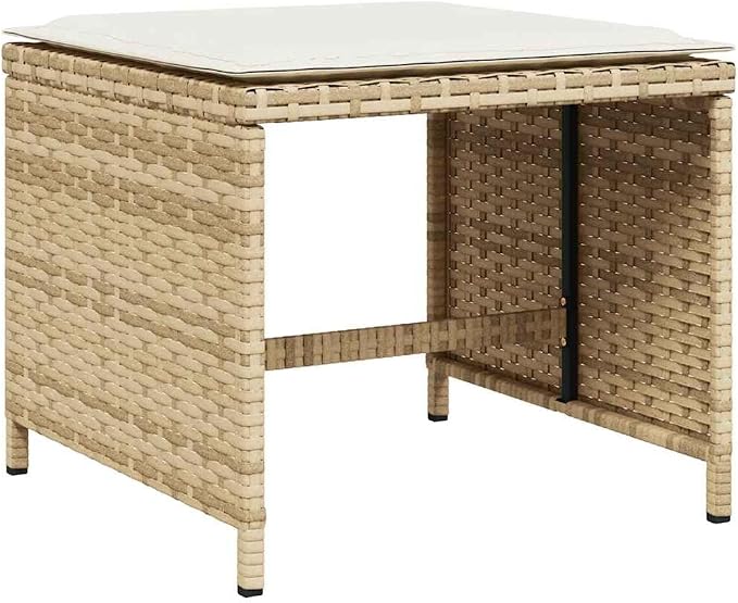 11 Piece Patio Dining Set with Cushions Beige Poly Rattan Outdoor Furniture Table and 6 Chairs with 4 Stools Foldable Space Saving for Garden Backyard Relaxing