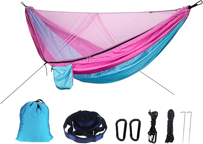 Hammocks for Outside 2 Person with Net, Camping Hammocks for Trees, Portable Hammock Chair with Carabiners Foldable, Parachute Hammocks, for Travel Patio Garden