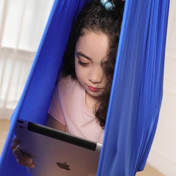 Yoga Swing for Kids Hammock Children Hangin Indoor Outdoor Autism Aspergers,ADHD Kids Hangin Therapy Swing 110inch x 39inch (Hardware Included) Sapphire