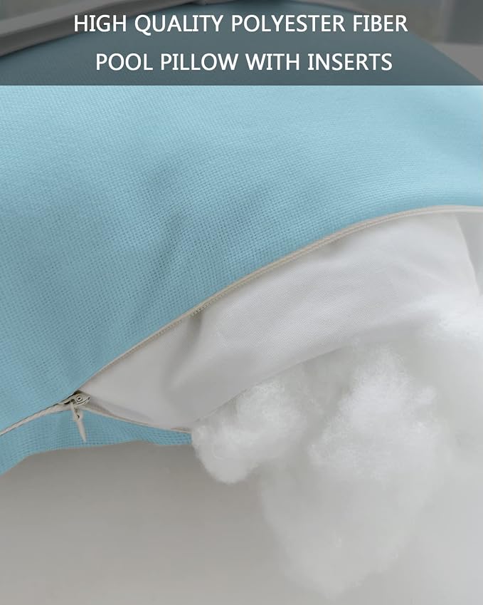 Outdoor Pillows Covers with Inserts Dreamy Blue and White Gradient Waterproof Recliner Pillow with Adjustable Strap Throw Pillows for Patio Furniture Pool Lounge Chair, 12x20 inch, 2PCS