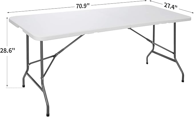 JupiterForce 6ft Plastic Folding Table Indoor Outdoor Portable Heavy Duty Foldable Camping Table, Fold-in-Half Utility Table Dining Picnic Table for Party Wedding Event, White