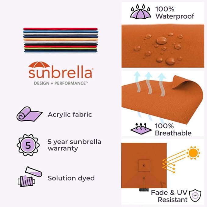Midtown Umbrellas 9 x 9 Ft Outdoor Cantilever Patio Umbrella w/Sunbrella Terracotta Fabric - 360° Rotate Offset Patio Umbrella, Deck Patio Umbrella, Backyard Umbrella & Garden Umbrella - Black Frame