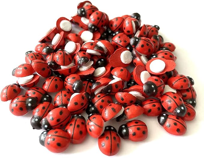 Art&Beauty 100pcs Self-Adhesive Mini Ladybugs Wooden Ladybug Shaped Sticker