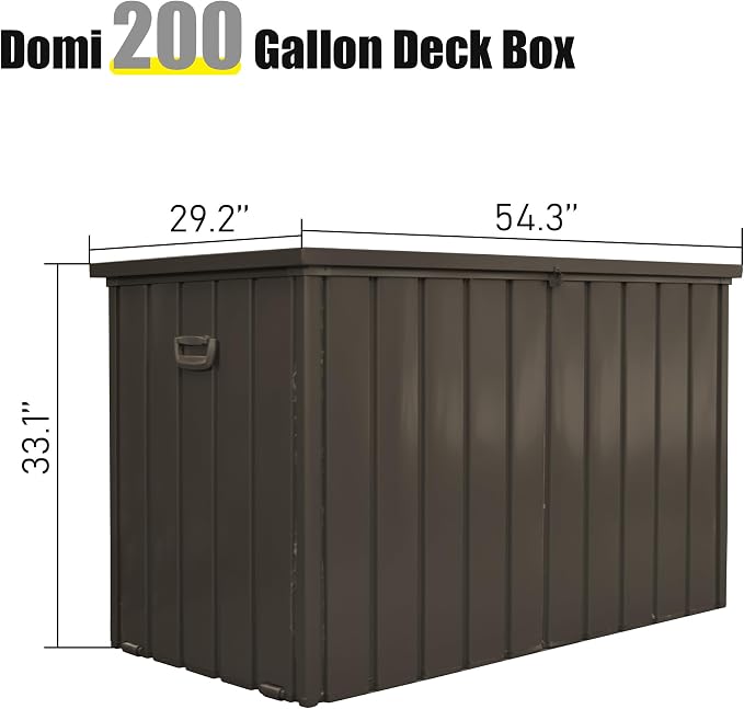Domi Deck Box Outdoor Storage Box 200 Gallon, Lockable Storage Cabinet Deck Box Outdoor Waterproof, Large Metal Storage Bin for Patio Furniture Cushions Garden Tools Pool-Supplies, Brown