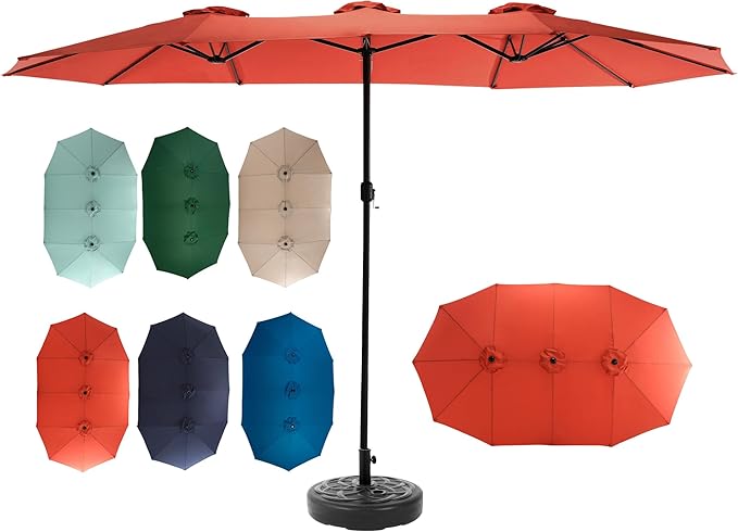 15ft Umbrella Outdoor Patio - Double-Sided Large Market Rectangle Umbrellas with Crank Handle for Patio Garden Yard Pool (No Base)