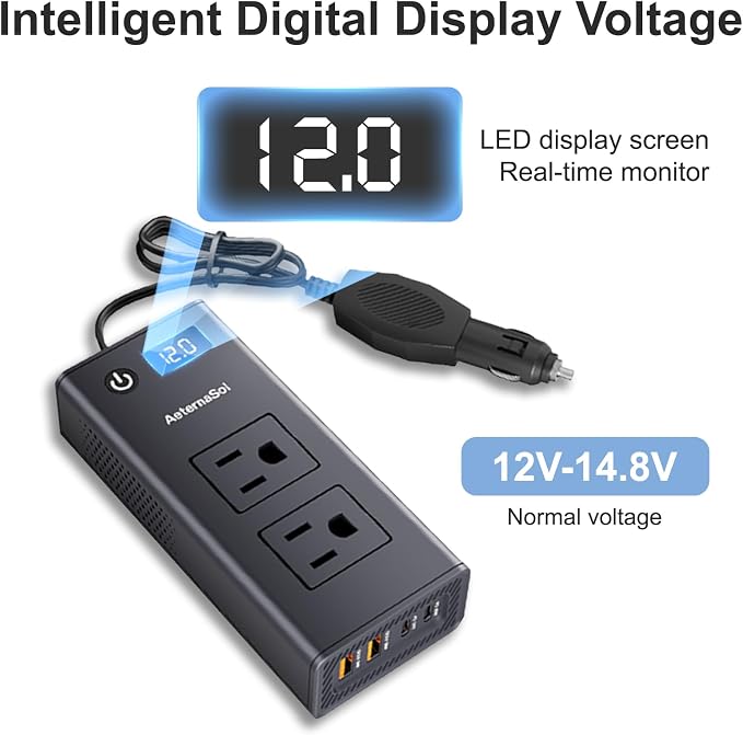 200W Portable 12V to 110v Car Charger Power Inverters for Vehicles | 36W USB-A, Fast Charging USB-C, Dual AC Outlets, Cigarette Lighter Adapter for Laptop/Camping/Road trip essentials