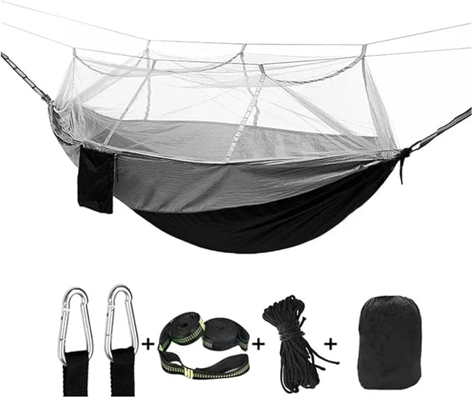 Hammock Camping Hammock with Net, Lightweight Portable Double Parachute Hammocks, High Capacity & Tear Resistance for Backyard,Hiking Camping Essentials (Color : Grey-6loops)