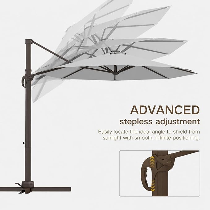 Kingdura Cantilever Patio Umbrella with Double Top Vent, Large Square Aluminum Outdoor Offset Umbrella with 360-degree Rotation, Infinite Tilt, UV Protection for Pool Deck Garden Patio