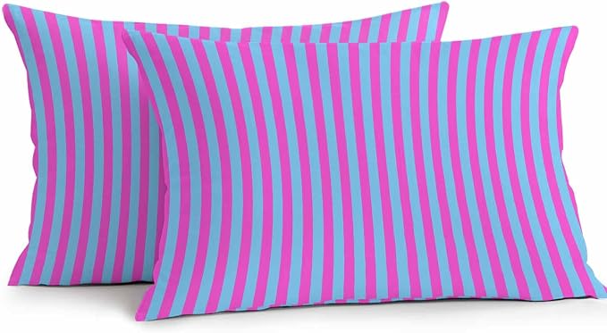 Lumbar Pillow Covers 20x12 Inch Set of 2, Purple Striped Waterproof Outdoor Cushion Covers, Geometric Pink Vertical Solid Rainbow Decorative Pillowcases for Couch, Sofa, Bed, Garden, Patio