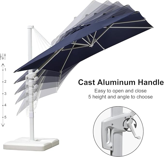 PURPLE LEAF 8 FT White Patio Umbrella With Base Outdoor Cantilever Umbrellas Square Offset Umbrella Windproof with 360° Rotation for Garden Deck Pool, Navy Blue
