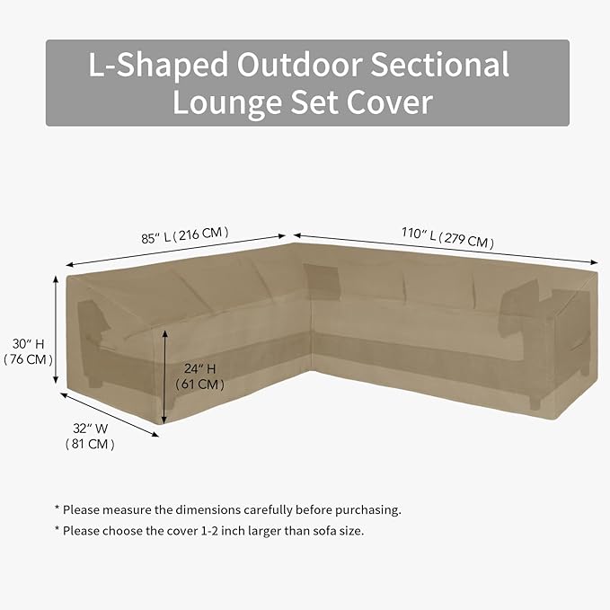 Easy-Going Patio L-Shaped Sectional Sofa Cover, 85"X110" Waterproof Heavy Duty Outdoor Garden Furniture Cover with Air Vent (Left Facing, Camel)