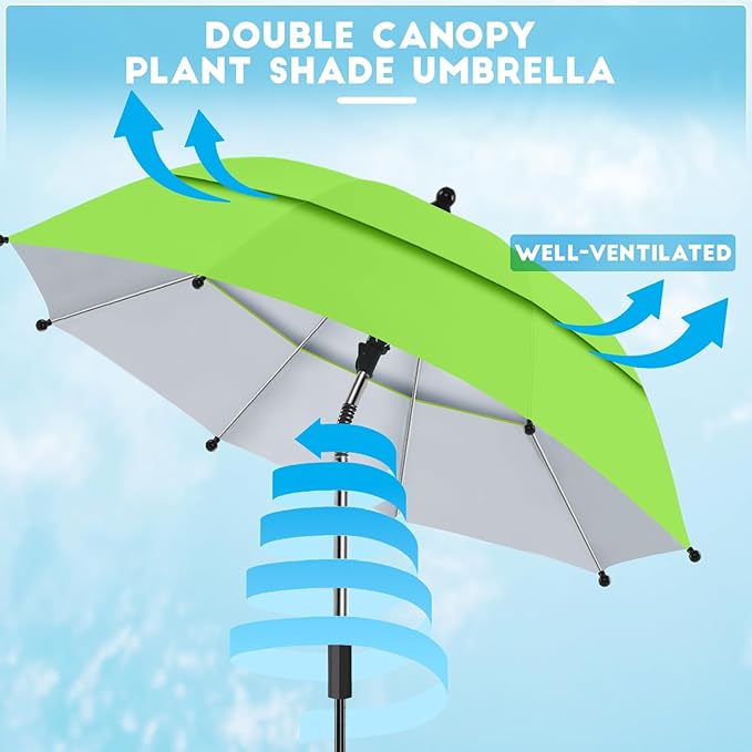 4 Pack 24.9" Double Canopy 47.2" Height Plant Umbrellas for Outdoor Plants, 3D Stakes 360° Adjustable Plant Shades for Outdoor Plants, Garden