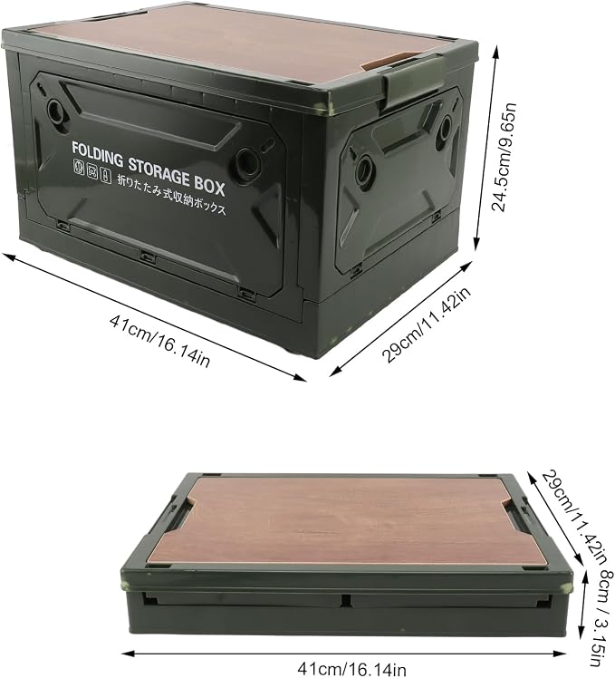 Tissting 30L 41cm/16.14in Collapsible Camping Storage Box with Wheels - 5-Side Opening Foldable Design for Outdoor Car Storage and Organization (Green)
