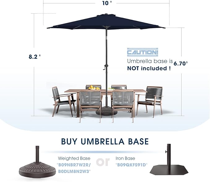 wikiwiki 10 FT Patio Umbrellas Outdoor Table Market Umbrella with Push Button Tilt/Crank, 8 Sturdy Ribs, Fade Resistant Waterproof POLYESTER DTY Canopy for Garden, Lawn, Backyard & Pool, Navy Blue