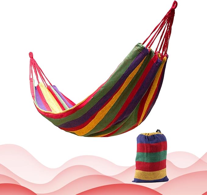 BESPORTBLE Double Canvas Camping Hammock for Two with Thickened 280x150cm Red Fabric, Outdoor Swing Sleeping Bed with Two Bind Ropes and Carry Bag for Patio Backyard Camping
