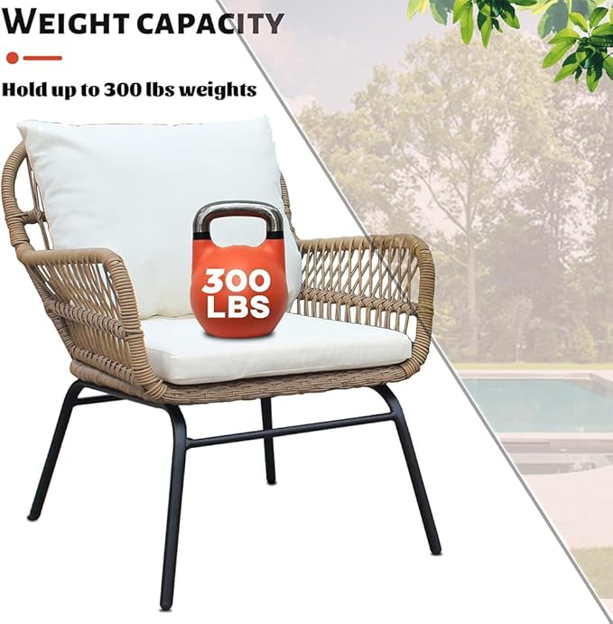 Patio Furniture Set 3-Piece, Bohemian Simple Outdoor All Weather Rattan Patio Furniture Bistro Wicker Conversation Set with Coffee Table & Cushions, Outdoor Sectional Sofa for Balcony, Backyard, Deck