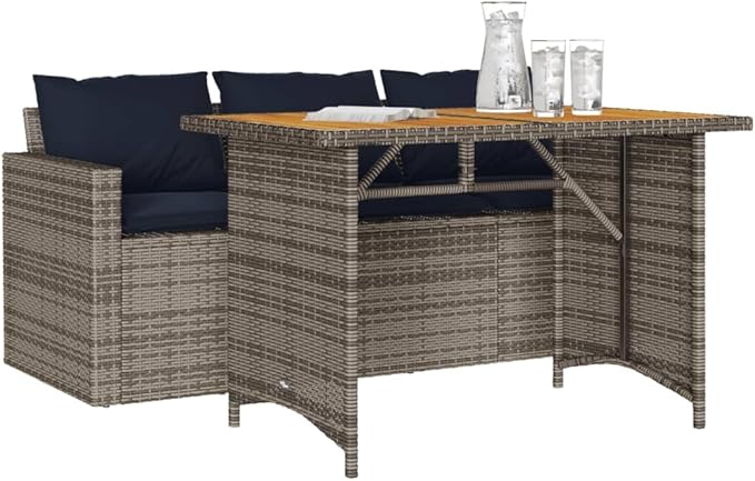 2 Piece Patio Dining Set with Cushions, Outdoor Lounge Sets Patio Conversation Set Porch Furniture Set Outdoor Sofa Sets for Poolside Garden Negotiation Area Exhibition Gray Poly Rattan