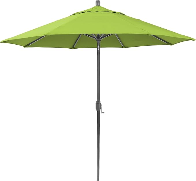 California Umbrella 12-Year-Non-Fading, 9Ft Premium Sunbrella Patio Umbrella, Hand-Crank, Button-Tilt, Gray Frame, Macaw Fabric