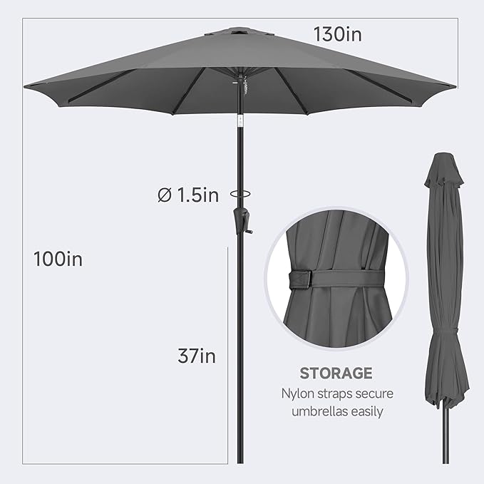 FLAME&SHADE 11 ft Patio Umbrella - Table Umbrella Outdoor with Push Button Tilt and Crank, UV Protection, 8 Sturdy Ribs, Market Umbrella for Garden, Deck, Backyard, Lawn, Pool and Beach(Anthracite)