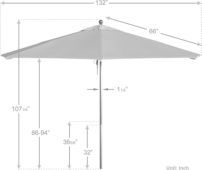 California Umbrella 11Ft Commercial Grade Sunbrella Fabric Market Umbrella, Pulley Lift, Aluminum/Fiberglass, 2mm pole wall, Silver Frame, Natural Fabric