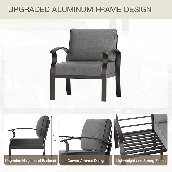Aluminum Patio Furniture Set with Coffee Table,8 Seats Metal Modern Outdoor Furniture w/5.1" Thick Cushions,Patio Sectional for Patio,Backyard,Grey