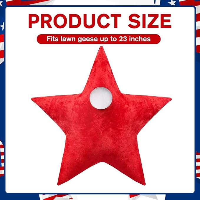 4th of July Patriotic Porch Goose Outfits for 23" Lawn Statue Independence Day Star Goose Costume for Garden Patio USA 250th Anniversary Decoration (Red Star)