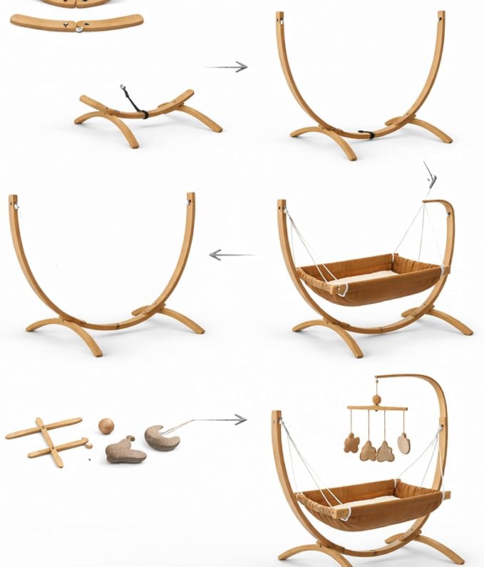 Kids Hammock Bed for Children Ages 3 to 5 Years, 15 to 36 kg Capacity, Comfortable Fabric with Wooden Frame, Portable and Easy to Assemble for Indoor and Outdoor Use (Brown-4)