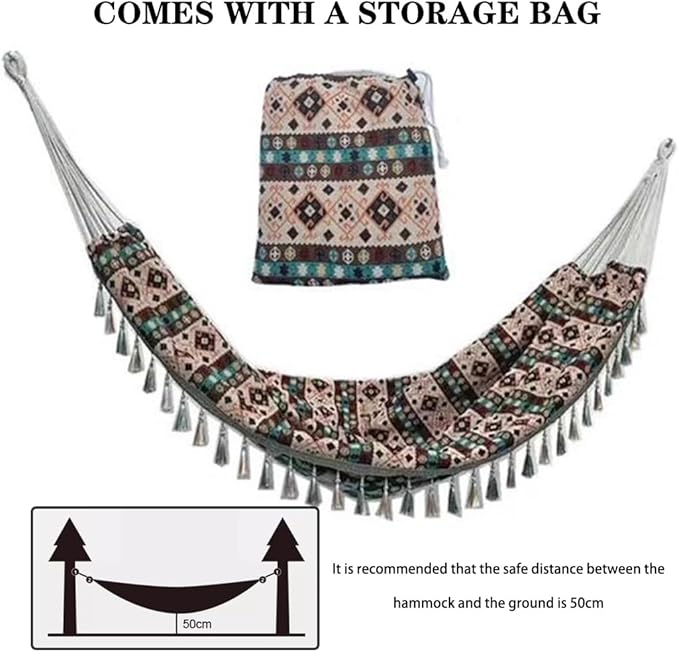 Colorful Ethnic Print Decorative Hammock, Double Hanging Bed with Tassels, Anti-Rollover/Easy to Set Up, Load Bearing 150kg/330.7lbs(Print A)