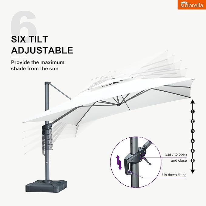 PURPLE LEAF Cantilever Umbrella with Base Included 12 Feet Outdoor Square Umbrella Double Top Large Offset Hanging 360° Rotation Heavy Duty for Garden Patio Deck Pool Canvas Natural