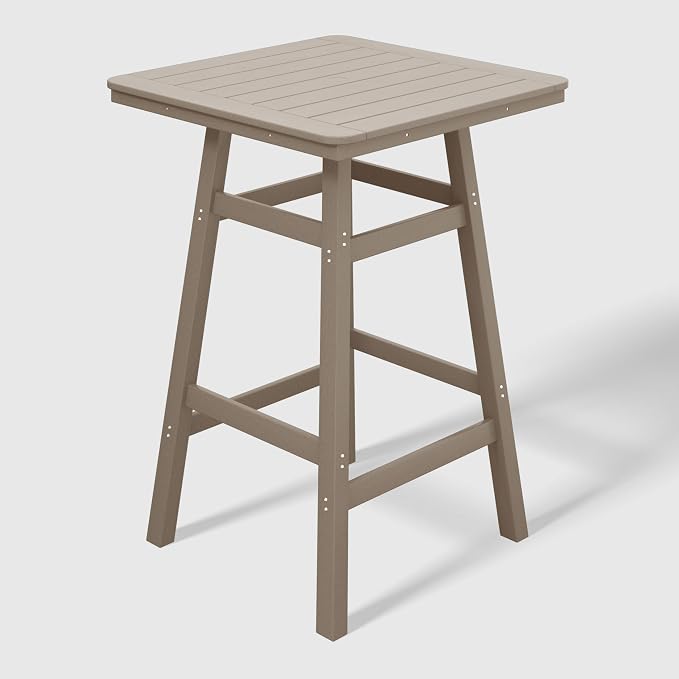 WestinTrends Malibu Square Outdoor Patio Bistro Bar Table with Umbrella Hole 42" Tall, Weathered Wood