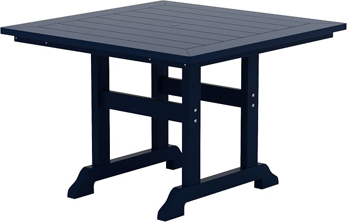 WestinTrends Malibu 5 Piece Adirondack Outdoor Dining Set, All Weather Poly Lumber Patio Table and Chairs Furniture Set, 43" Trestle Square Dining Table and 4 Adirondack Dining Chair, Navy Blue