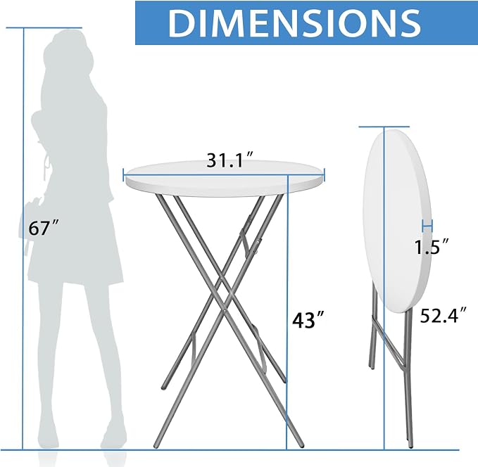 GUAGUA 32" Round Plastic Folding High Top Table - Versatile Bar, Cocktail & Portable Pub Table for Parties, Bistro & Events(White)