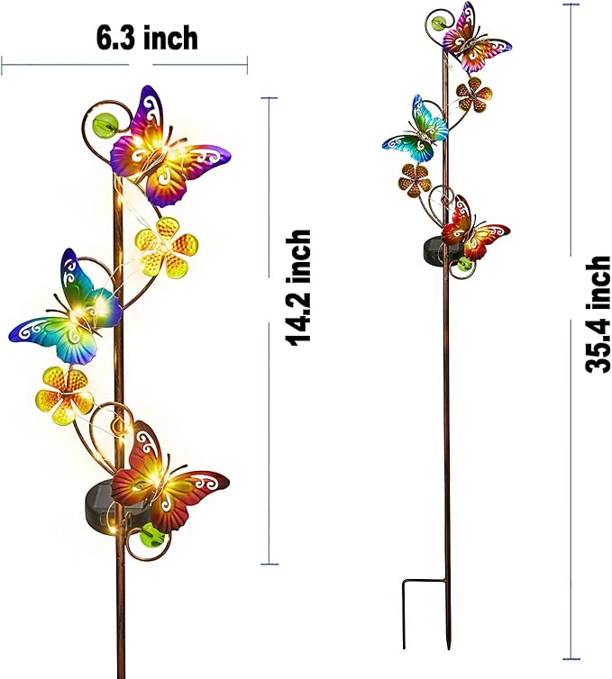 Solar Garden Lights Butterfly Garden Decor Outdoor Waterproof Metal Butterfly Decorative Solar Stake Lights for Yard,Lawn,Patio,Walkway,2 Pack Butterfly Gifts for for Women Mom Grandma Gardening