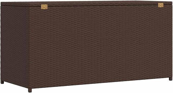Gecheer Garden Storage Box Brown 120x50x60 cm PE Rattan Outdoor Deck Box with Gas Lift Lid and Waterproof Polyester Lining