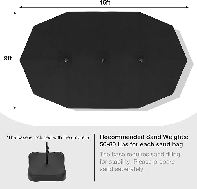 Joyside 15FT Large Patio Umbrella, Outdoor Double Sided Umbrella, Rectangle Umbrella with Crank Handle, 12 Sturdy Ribs for Deck, Porch and Pool