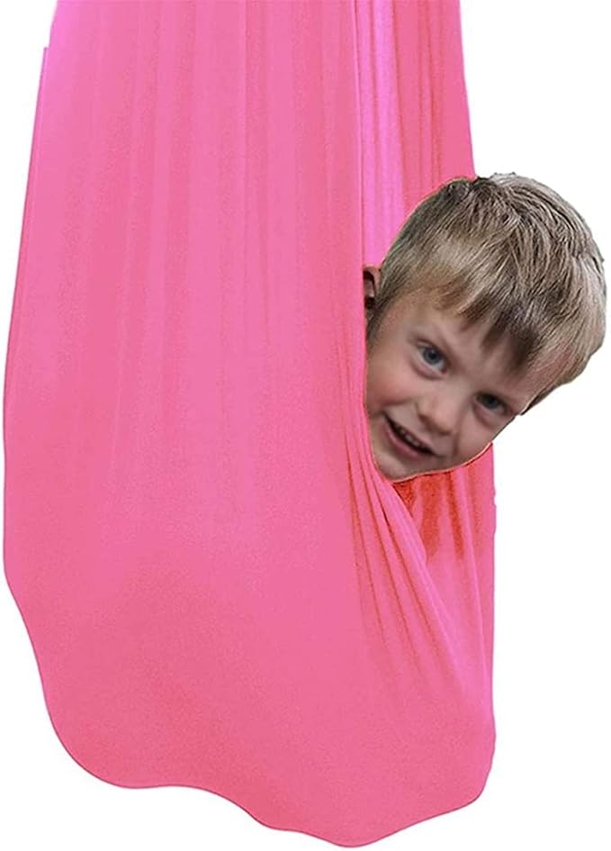 Adjustable Sensory Swing Children's Elastic Swings Set Aerial Flying Yoga Cuddle Hammock Chair for Kids Or Adults Autism ADHD (Color : Pink, Size : 150 x 280 cm)