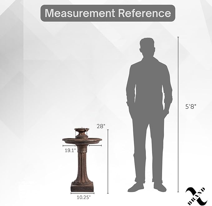 XBrand 28" Outdoor Bird Bath Fountain, Brown Resin, Decorative 1-Tier Water Feature for Patio